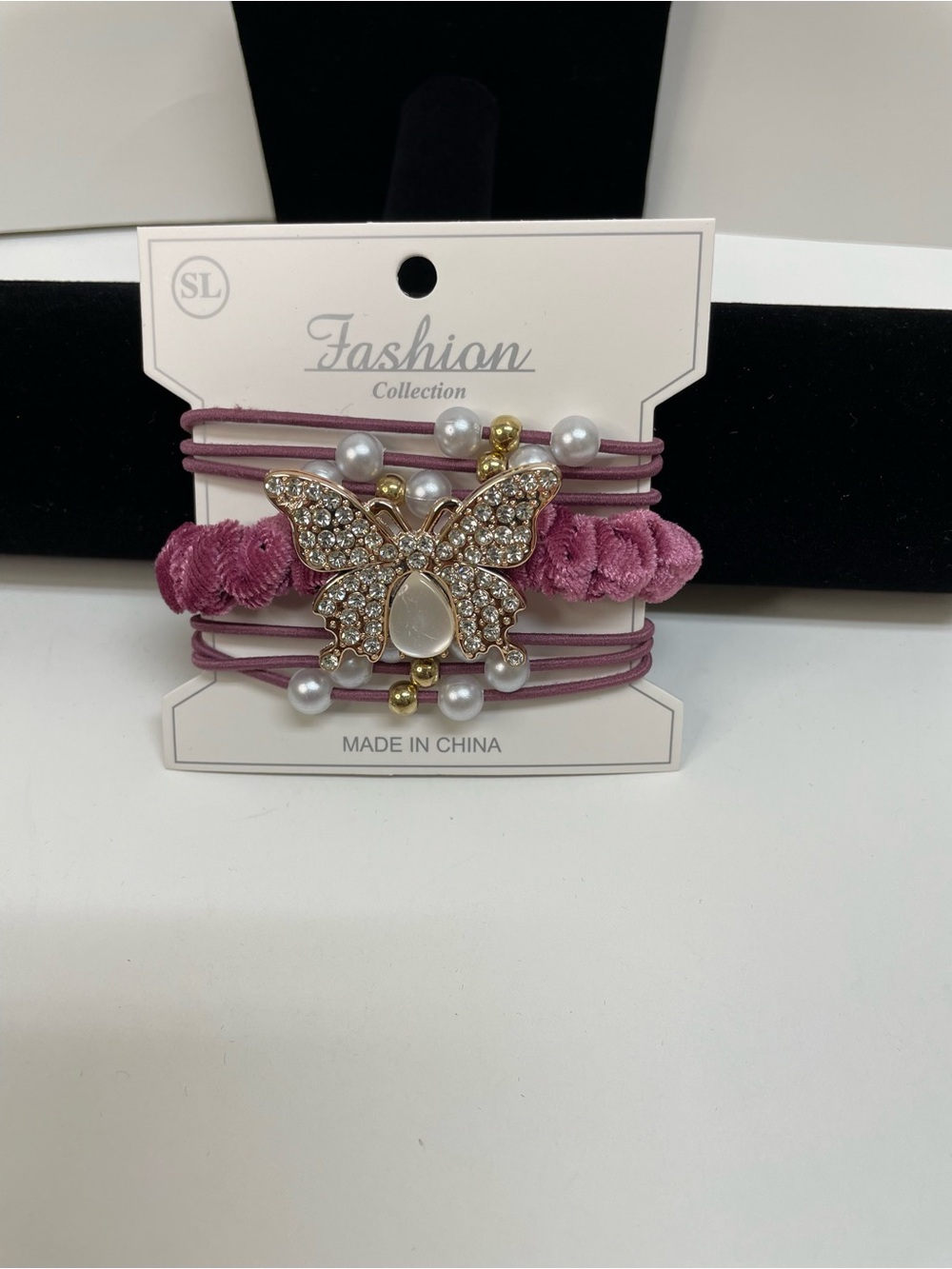 Fashion Collection Pink Butterfly Pearl Hair Tie Set